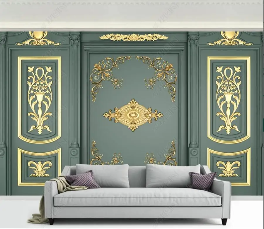фотообои по поръчка, сини тапети, 3d европейския луксозен начало декор с златен надпис, тапети за хола на стената на роли