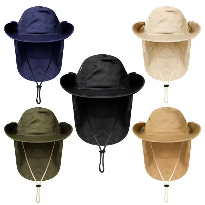 Мъжки панама с шал, лятна защита за лицето и шията, дишаща туристическа шапка за риболов, шапка с лента за врата, солнцезащитная шапка с защита от uv