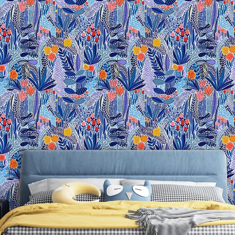 Картинки с тропически цветен модел Цветя Водоустойчиви тапети с листа на тропическите гори самоклеющаяся връзка с хартия за кабинет
