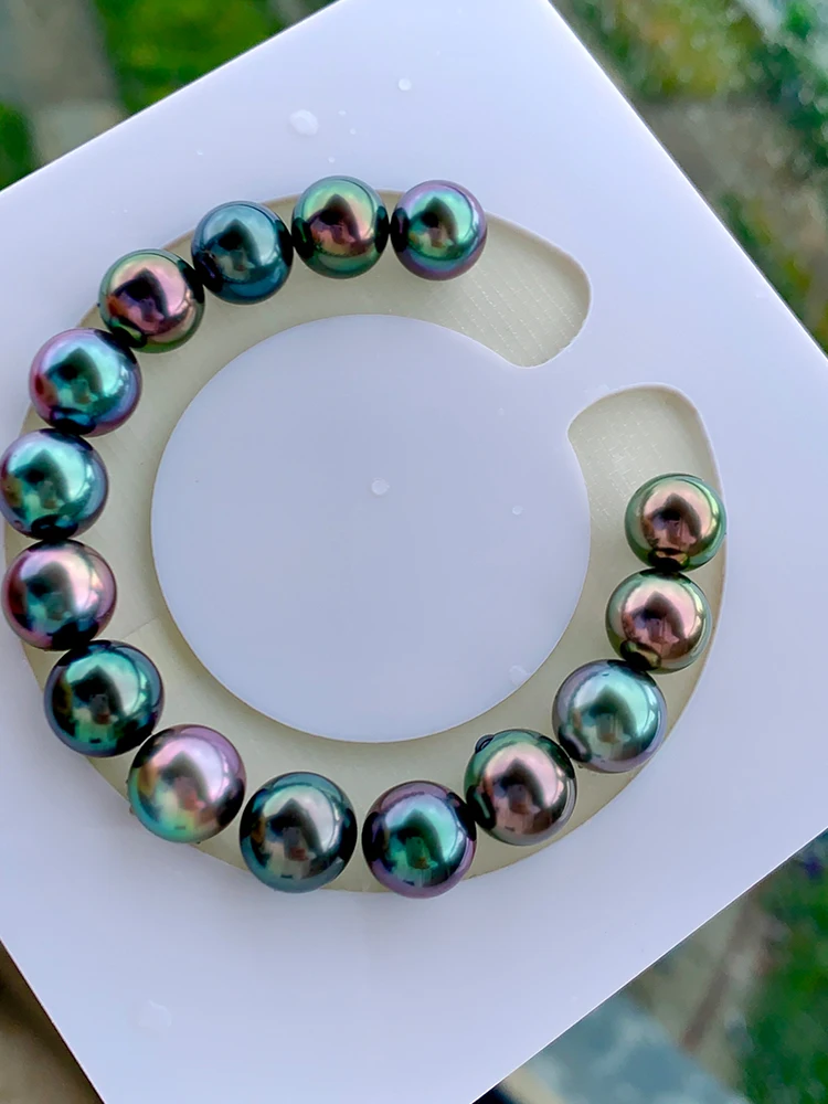 Гривна от черни перли от Таити, мъниста 10-11 мм, мъниста от естествена морска вода, кръгли, силна светлина, модерен, универсален стил
