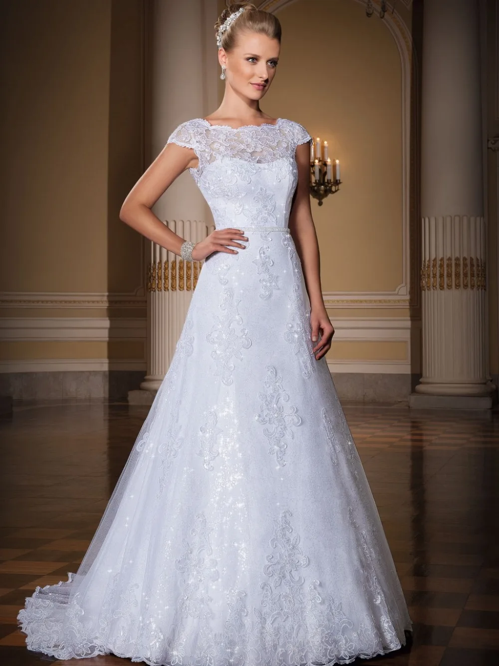 Vestido de casamento Трапециевидное рокля с иллюзионным деколте vestido de noiva 2015, сватбени рокли, романтична сватбена рокля, сватбени рокли