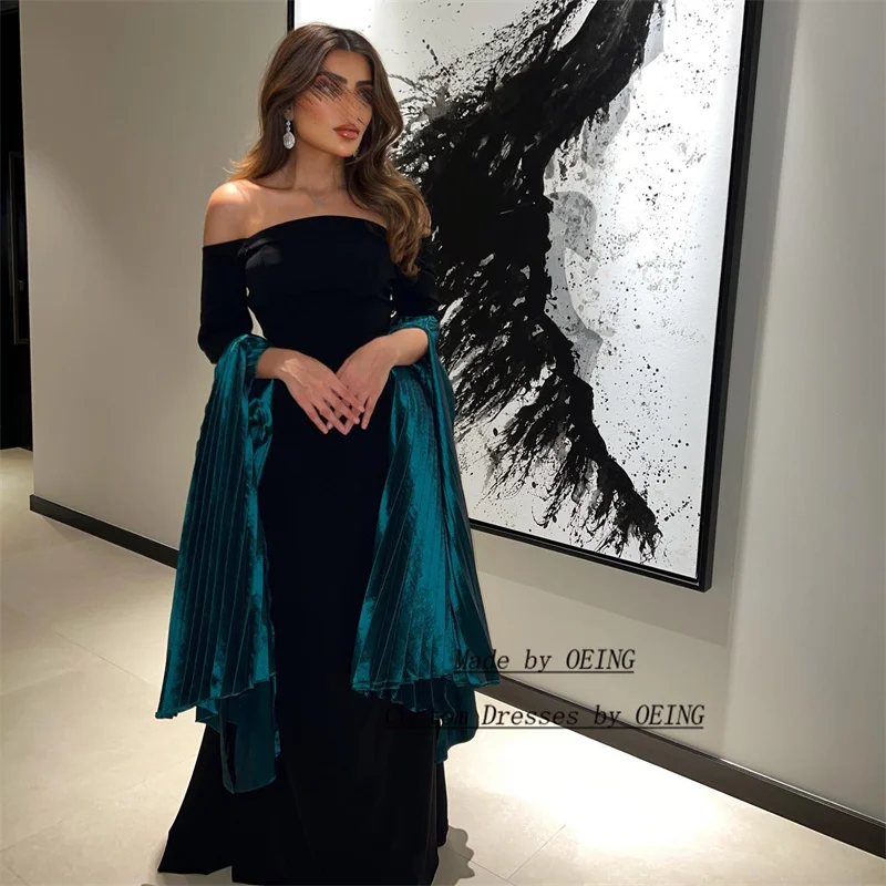 OEING Модерни Дубайские арабски дълги черни вечерни рокли с ръкави, без презрамки, рокли за абитуриентски, вечерни рокли за официални събития, рокля 2023