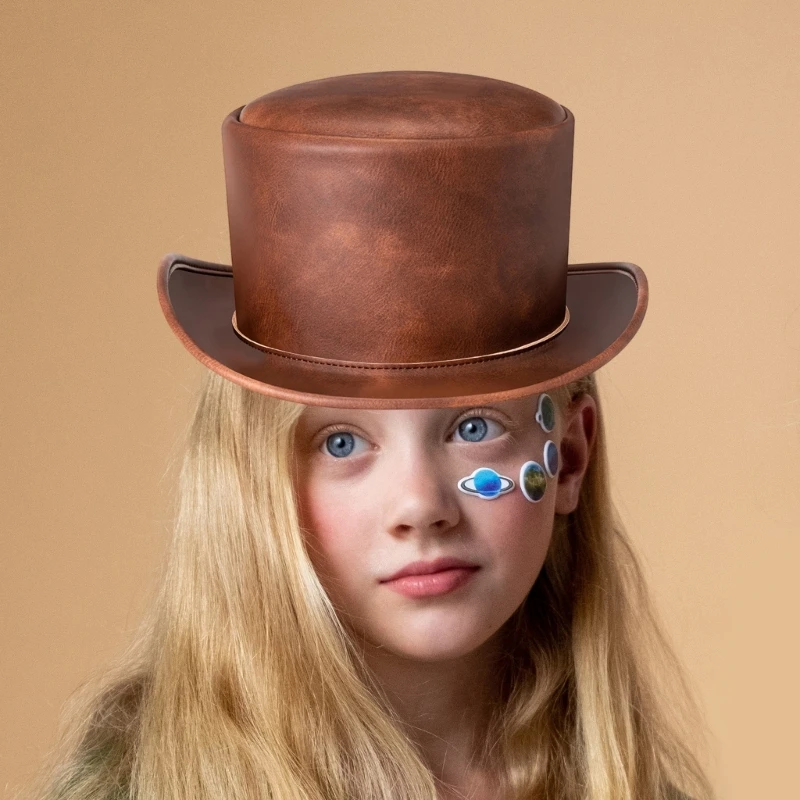Реколта шапка на магьосник от изкуствена кожа за костюмирани мнения магьосник, театрални постановки, мюзикъли, турбо за възрастни и тийнейджъри