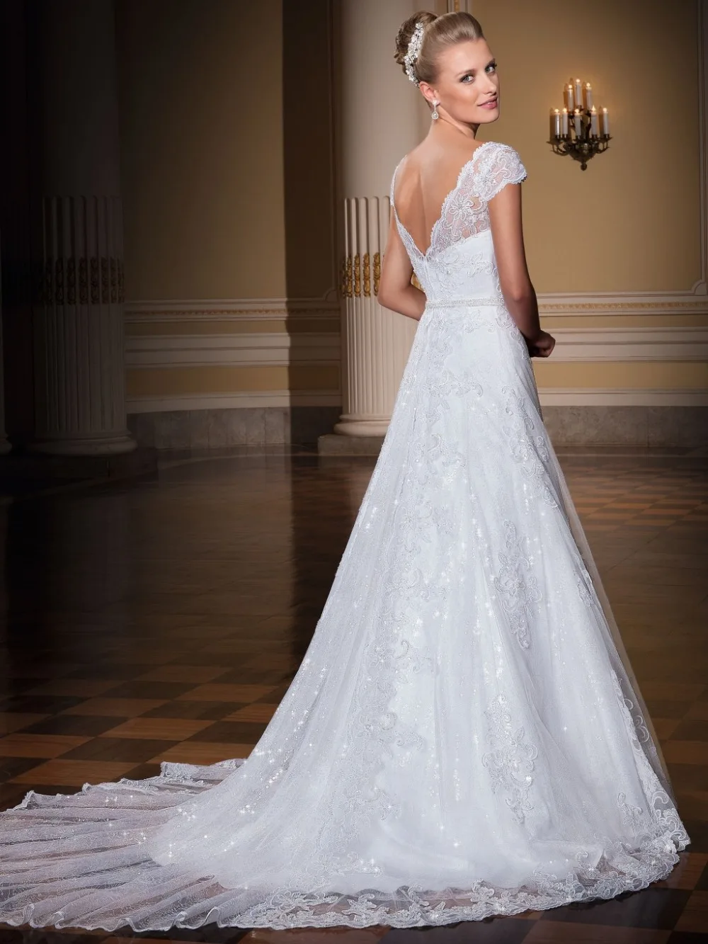 Vestido de casamento Трапециевидное рокля с иллюзионным деколте vestido de noiva 2015, сватбени рокли, романтична сватбена рокля, сватбени рокли