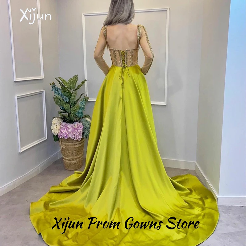 Xijun beading Жълти рокли за бала трапецовидна форма Прозрачна илюзия Сладка и Дълги вечерни рокли за жени 2022 вечерна рокля с дълги ръкави