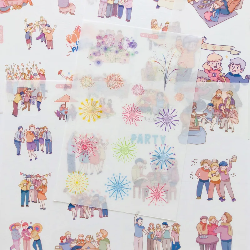 6 листа Весел семеен празнични фойерверки Васи книжен етикет на Декоративна залепваща стикер
