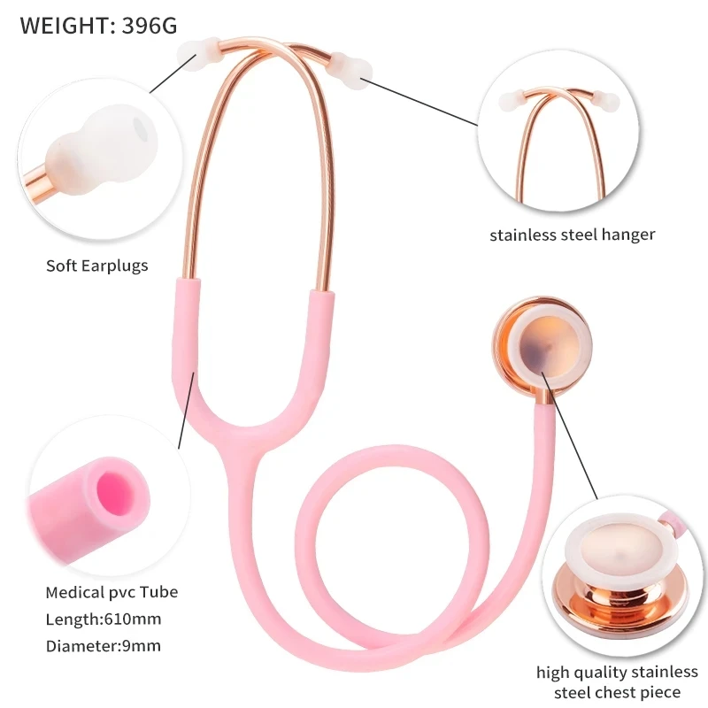 Класически професионален розово кардиология эстетоскоп с двойна глава, сладък медицински доктор, медицинска сестра, студент, клиничен стетоскоп
