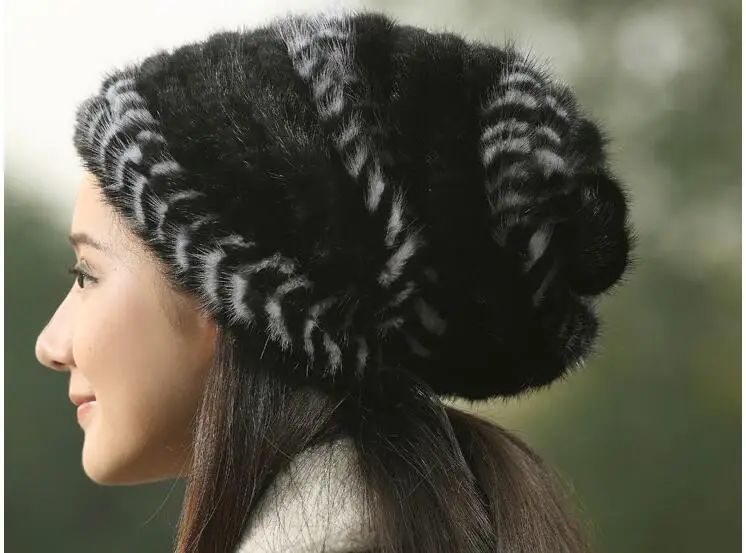 Руска кожа шапка, топли зимни шапки от естествена кожа на норка за жени, класически луксозни главни-те, коледна мешковатая капачка