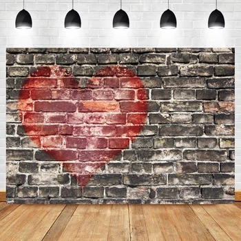 Laeacco, сива тухлена стена, е влюбеното сърце, декорация за стая, за ден на Свети Валентин, фон за снимки, фото фон за фото студио