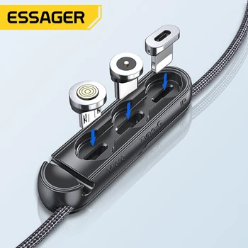 Калъф с магнитна вилица Essager, преносим кутия за съхранение, адаптер за зарядно устройство, магнитен кабел, съединителната глава, контейнер за iPhone, USB Micro TypeC