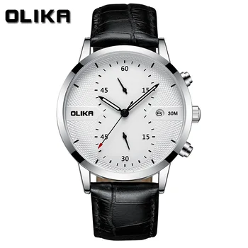 Olika Leisure мъжки часовник с голям циферблат и светящимся богат на функции календар кварцов часовник с хронометражем водоустойчиви мъжки часовници бизнес