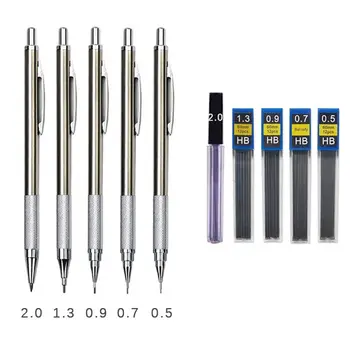 Метален механичен молив 0.5/0.7/0.9/1.3/ 2.0 мм чертежный механичен молив HB с молив 2B грифель канцеларски материали
