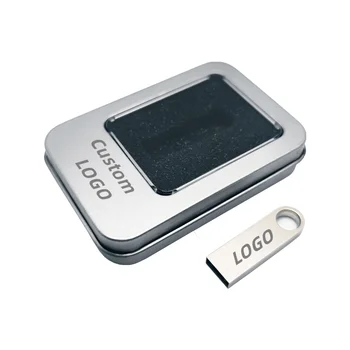 Безплатен Потребителски Студиен ЛОГОТО на Mini Metal USB2.0 Флаш Устройство с Прозрачен Прозорец Метална Кутия 4 GB 8 GB 16 GB 32 GB 64 GB 128 GB