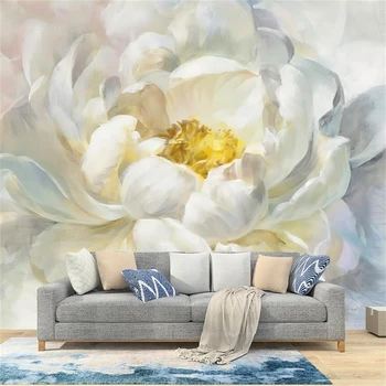 Потребителски тапети за рисуване с маслени бои в скандинавски стил с цветя за хола, тапети тапети за телевизор, стенни плат за спални, 3D-стенопис papel de parede
