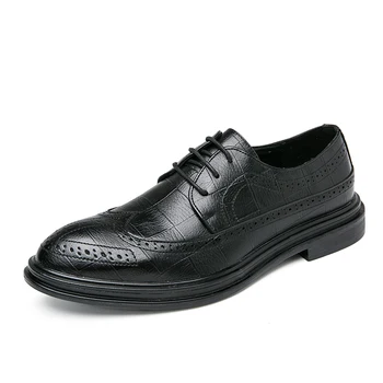 Размери 37-46; Мъжки Официални обувки от микрофибър дантела; Модерна Работна обувки с остър пръсти; Бизнес броги; Сватбени обувки