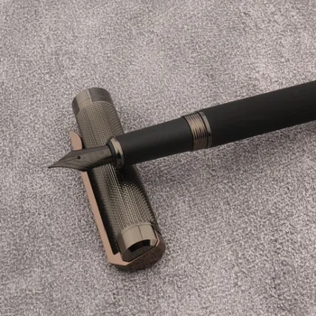 Луксозна писалка от матирана кожа EF, черен пистолет с върха, сиво, офис и ученически принадлежности, чернильная писалка за писане