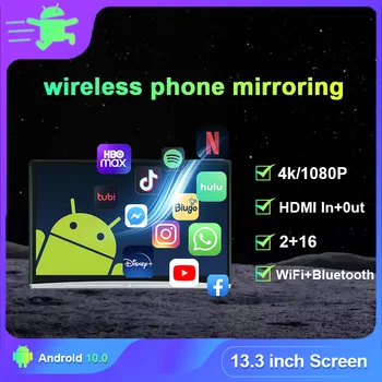 4K Монитор на облегалката за глава на Екрана 13,3 Инча Ультратонкая Панел Android OS 10 Цветна Околна Лампа Поддръжка на HDMI Mirroring Телефонна Връзка Автомобилен телевизор