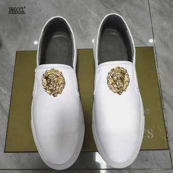 Кожени Малки Бели обувки, Мъжки Маратонки, Мъжки спортни дизайнерски обувки на равна подметка Zapatos Hombre A16