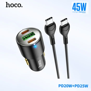 Зарядно за кола HOCO 45 W 3 USB Адаптер за зарядно устройство Type C Бързо зареждане за iPhone 14 13 12 11 Pro Max Samsung Xiaomi Бързо зареждане