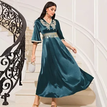 Летни мюсюлмански рокли за жени, вечерна рокля, модерни рокля с бродерия под формата на искри и кисточек, цвете абайя, ежедневното женствена рокля в Близкия Изток