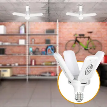 2 бр. деформируемый led лампа за гараж, ярка лампа за гараж, бяла лампа E27, тавана сгъваем вентилатор, лампа за гараж, лампа за дневна