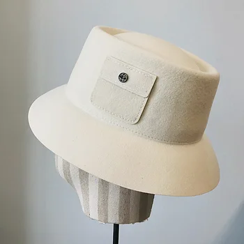 Нова топла вълна зимна шапка за жени, фетровая шапка-клоше, ретро стил, имат шапка-кофа, дамска шапка за парти в стила на църковно дерби