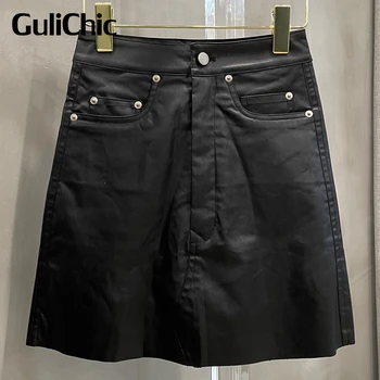 7,14 GuliChic, дамски градинска закопчалки за копчета, украса за джоба, черна пола-trapeze с висока талия