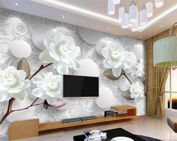 Beibehang Модерен европейски 3d тапети с бял пионом, 3d хол, спалня, стенописи, 3d тапети papel de parede