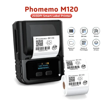 Преносим принтер за етикети Phomemo M120, безжична labeller машина Bluetooth за малкия бизнес, направи си сам, стикер за печат на снимки