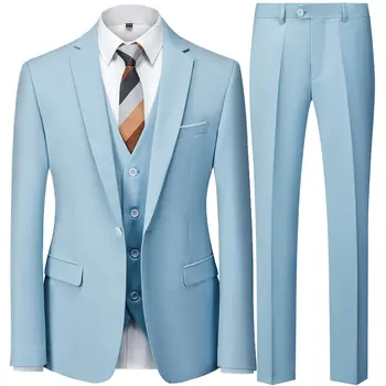 2023 Модерен мъжки ежедневни бизнес костюм Комплект от 3 теми / мъжки блейзери на две копчета за Панталони, Панталони жилетка