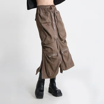 2023 Дамски Модни пола със средна дължина, с голям джоб с цип за тежката промишленост, дамски Есенна пола с висока талия