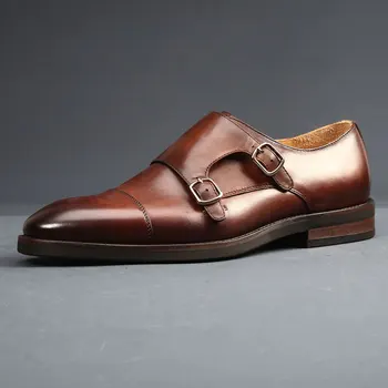 Марка луксозни мъжки обувки с двойна каишка Монк от естествена кожа ръчно изработени, модни дизайнерски бизнес модельная обувки за мъже, оригинална