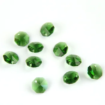 100 бр./лот, 14 мм, зелени осмоъгълен кристални мъниста-призми на 2 дупки за гирлянди и полилеи, лампи за направи си САМ 