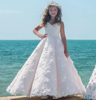 Однотонное атласное многослойно рокля с цветя модел с едно рамо за момичета, сватбената рокля на цветя модел за по-големи деца, празнична рокля за рожден ден