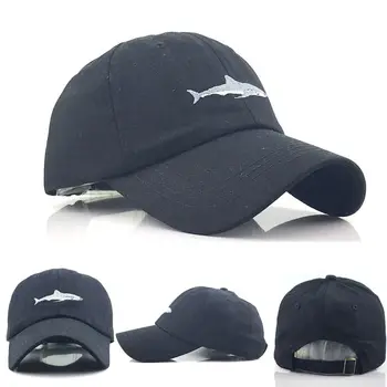 Бейзболни шапки с бродерия акули, выстиранные памучни шапки с извити каишка, завязывающиеся в 