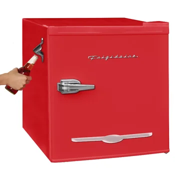 Хладилник обем 1,6 куб. фута Компактен хладилник в стил ретро със странична бутилка отварачка за бутилки EFR176, червен хладилник с дълбок фризер