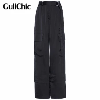 6,26 Дамски летни панталони-карго GuliChic с колан, висока талия, удобен джоб с цип, панталони-cargo
