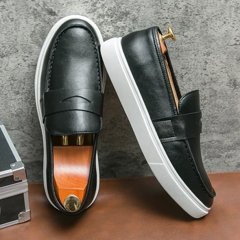 Европейската станция Мъжки нови обувки за смях с отворена уста, универсална кожена обувки Lefu, черно-кафяви размери 38-46, безплатна доставка