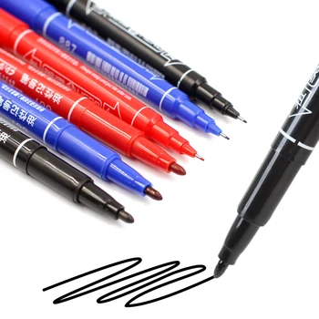 3 бр./компл. маркер с двоен фитил 0,5 /1,0 мм, водоустойчив, черен, син, червен, маслен маркер за рисуване на манга, химикалки, ученически и студентски канцеларски материали