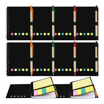 Опаковка от 8 бележници на спирала с подплата бележник в крафт корицата на бележник с дръжка в основата на маркери за страници стикери цветни насоки на раздела