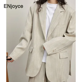 Ретро ленено сако с широки ревери, палта, дамски дрехи, корейски стил, модерен свободен яке, класическо дамско палто, пролет-есен