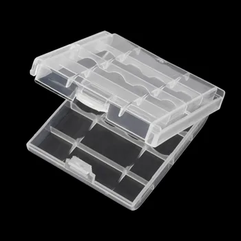Бяла пластмасова кутия за съхранение на батерии, твърд пластмасов калъф, държач за 4 бр. батерии тип АА ААА, прозрачен