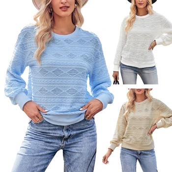 Дамски пуловери, пролет-есен, рубчатая риза свободно намаляване на рубчик