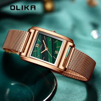 Модерен дамски часовник от водоустойчива мрежа от неръждаема стомана с квадратни три игли, кварцови часовници, дамски часовници