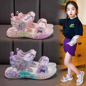 2023 нови летни сандали за момичета, прекрасна плажна обувки принцеси за момичета, ежедневни удобни обувки подметка с анимационни герои за студенти