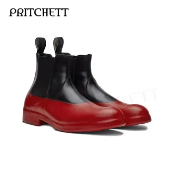 Черни и червени кожени обувки в тон, ботильоны на ниски обувки с кръгло бомбе и квадратен корен, и с ръкави, атрактивни мъжки обувки с индивидуалността