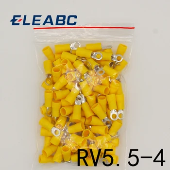 RV5.5-4 Жълто Пръстен изолиран терминал 100 бр./опаковане. кабел Запресоване Терминал костюм 4-6 mm2 Кабелен Тел Конектор RV5-4 АВТОБУСА