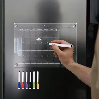 Прозрачна акрилна магнитен стикер за хладилник, Календар дъска, на планер, седмичен график, дъска за сухо изтриване, за дома, училището, офиса