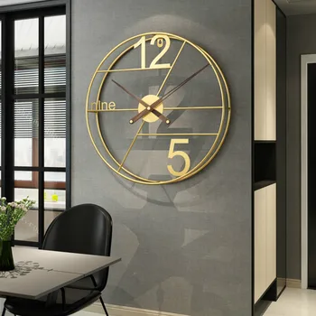 Стенен часовник в скандинавски минимализме, златни стенни часовници са в голям размер, за хол, с модерен дизайн, луксозни художествени часовници за дома W6C