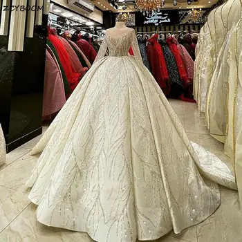 2023 Изискана илюзия с дълги ръкави, Дубайское бална рокля, булчински рокли, расшитое пайети, Саудовское арабското сватбена рокля, Vestido De Noiva